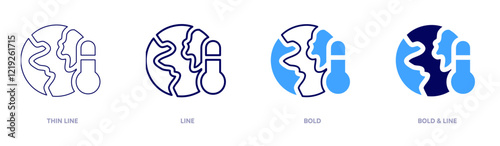 Global warming facts icon in 4 different styles. Thin Line, Line, Bold, and Bold Line. Duotone style. Editable stroke
