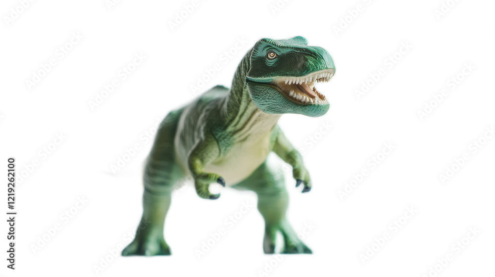 Fototapeta premium Realistic Green Toy Dinosaur Model on a Transparent Background for Educational and Creative Projects in Children's Play and Learning Environments