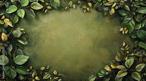 Naturalistic intertwined vine and leaf eco frame with green brown gold colors raw realistic style aspect ratio 169