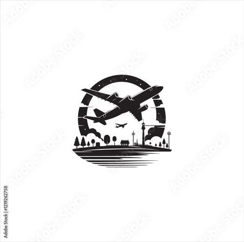 Black silhouette airplane vector photo