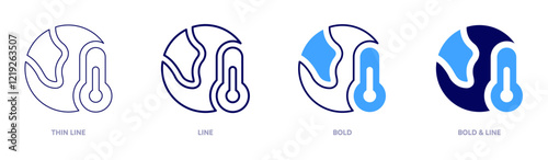 Global warming legal frameworks icon in 4 different styles. Thin Line, Line, Bold, and Bold Line. Duotone style. Editable stroke