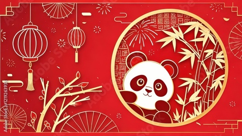 Joyful Chinese style panda congratulatory picture