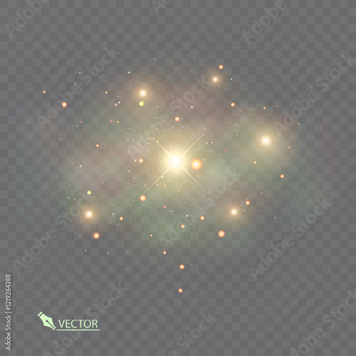 Cosmic dust Glowing Particles Background. Vector magic dust on isolated transparent background