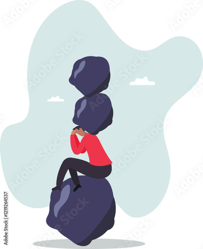 Burden, obligation to pay off, heavy stress problem or difficulty, work pressure thinking to make decision,business concept.flat character.