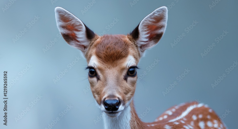 Naklejka premium A close up of a fawn's face on a blue background