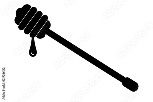 Honey dipper stick with dripping honey vector, Honey stick silhouette, vector illustration