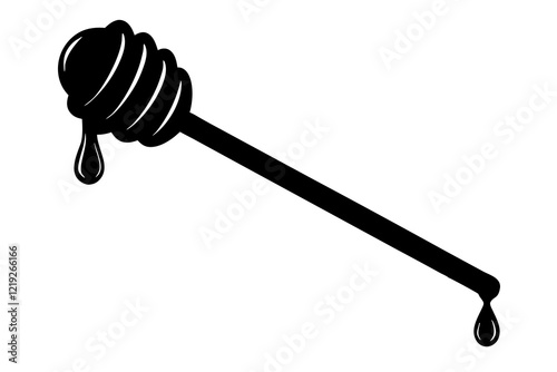 Honey dipper stick with dripping honey vector, Honey stick silhouette, vector illustration