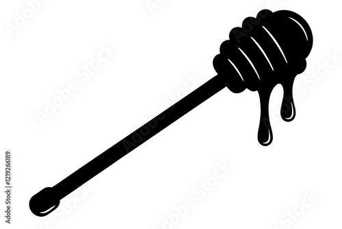 Honey dipper stick with dripping honey vector, Honey stick silhouette, vector illustration