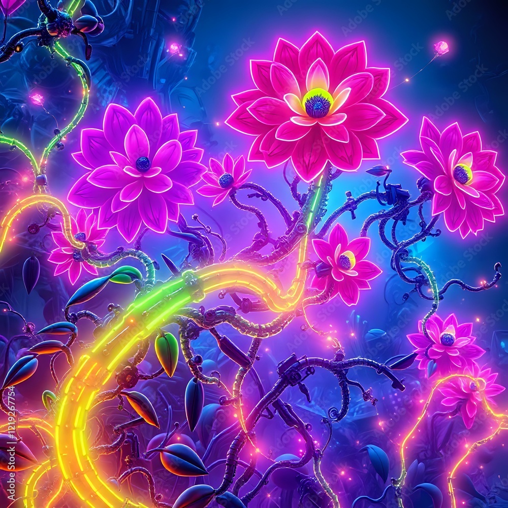 Vibrant Cybernetic Floral Oasis Vibrant Cybernetic Floral Oasis
