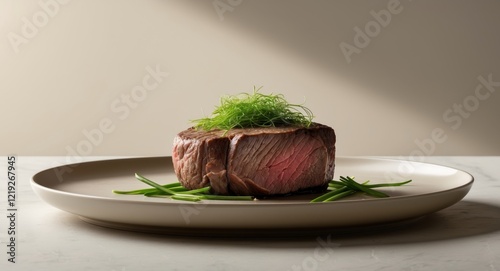 Mouthwatering deliciously Aged Filet with Green Onions. photo