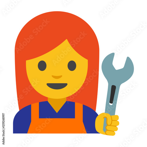 Person Holding Wrench Clipart Illustration | Cheerful Character with Red Hair and Orange Apron Isolated on White Background