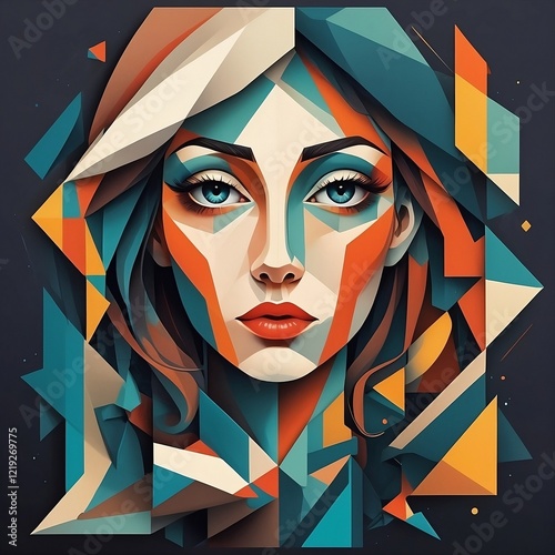 Abstract woman face in geometric shapes illustration, portraits in geometric shapes, abstract portrait of woman  painting .