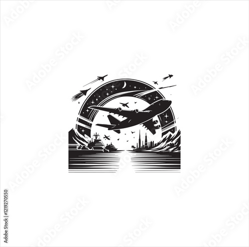 Black silhouette airplane vector photo