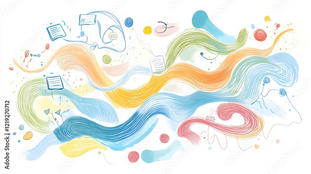Artistic visualization of content marketing highlighting flowing patterns representing storytelling audience connection value creation through compelling content Artistic visualization of content marketing highlighting flowing patterns representing storytelling audience connection value creation through compelling content