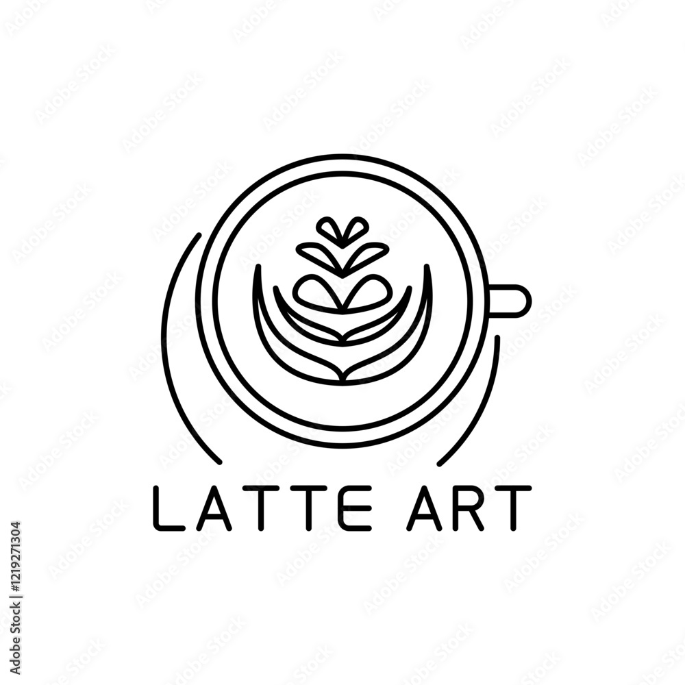 Latte with Latte Art Outline Icon for Coffee Culture Latte with Latte Art Outline Icon for Coffee Culture