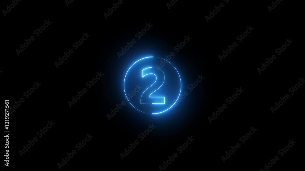 Top five countdown animation text.neon light numbers from 5 to 1, countdown animation on dark background