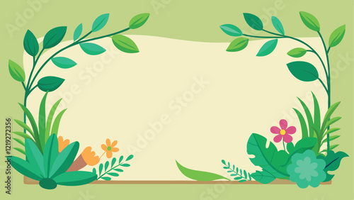 Beautiful Green Plants Cartoon Floral Frame Vector Design