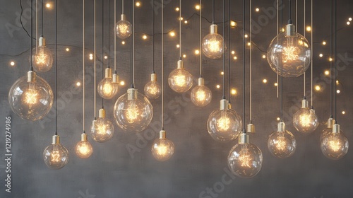 Creative decorative light bulb and many light bulbs on gray background. Leadership and Idea concept. 3D Rendering photo