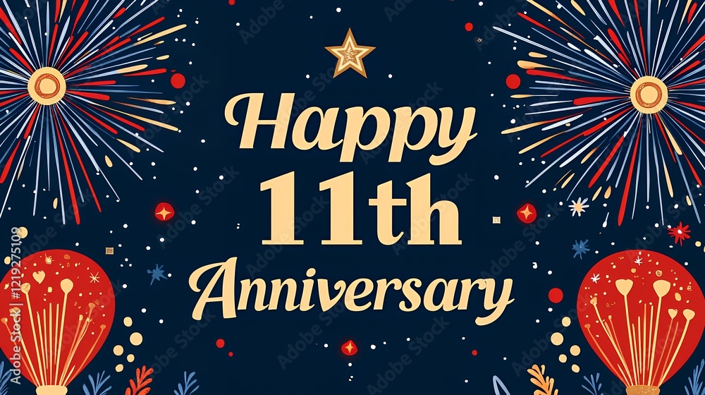 Fototapeta premium Happy 11th Anniversary Celebration! Fireworks, Balloons, and Festive Cheer!