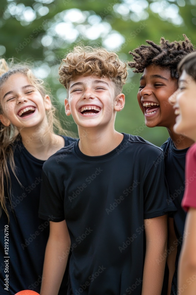 High school students enjoying a recess break outdoors, playing sports and laughing together High school students enjoying a recess break outdoors, playing sports and laughing together