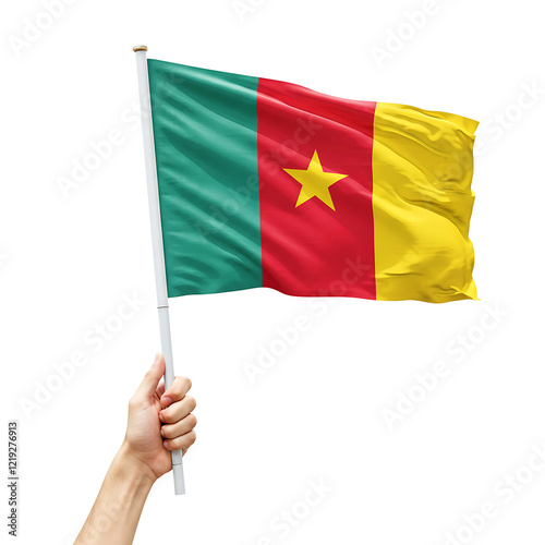 Cameroonian Flag Waving On Transparent Background photo