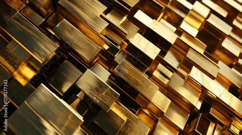 Abstract stacked gold bars wallpaper. Savings and wealth concept. 3D Rendering photo