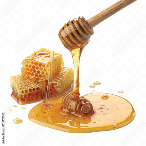 realistic 3d honey spill, Sweet honey spill drip isolated on white background