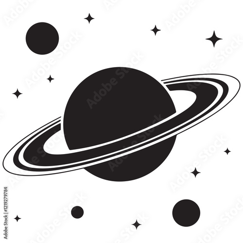 Planet Saturn with planetary ring vector, cosmos and planet silhouette