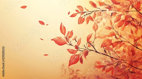 Wallpaper Mural Autumn Branch with Falling Red Leaves Torontodigital.ca