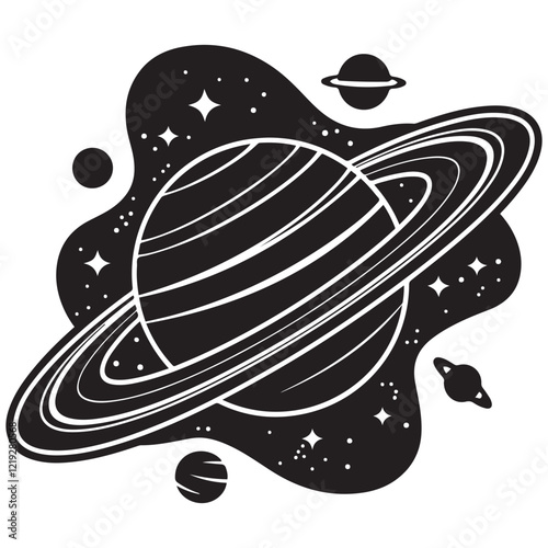 Planet Saturn with planetary ring vector, cosmos and planet silhouette