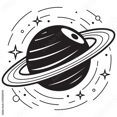 Planet Saturn with planetary ring vector, cosmos and planet silhouette