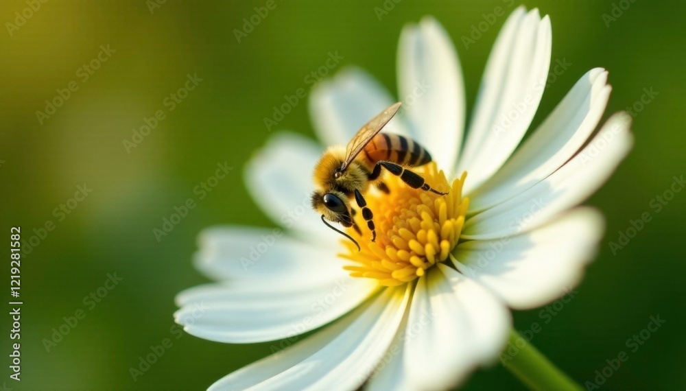 Honeybee collecting pollen from large tree flower, pollination, flower, insects Honeybee collecting pollen from large tree flower, pollination, flower, insects