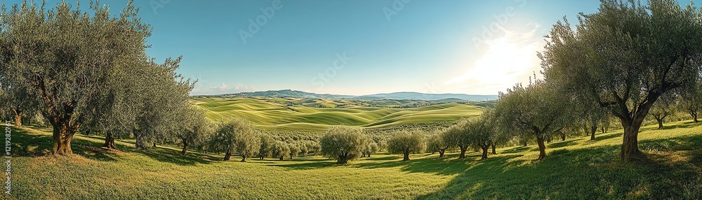 Naklejka premium A captivating birdseye view of a vast olive grove with perfectly aligned trees