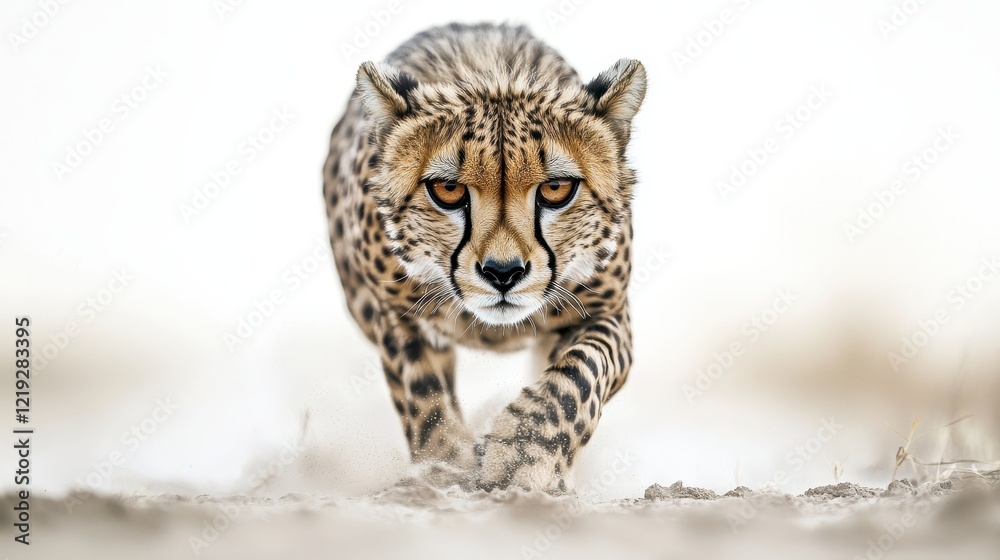 Obraz premium A cheetah sprinting across a savannah, with dust rising beneath its paws