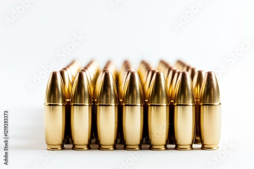 Multiple bullets are neatly arranged, creating a grid like structure on a white backdrop photo