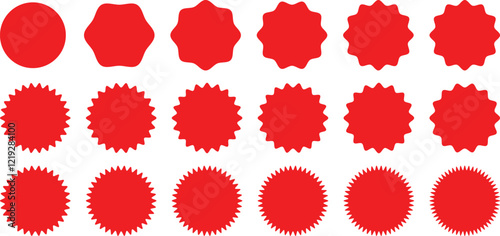  Sale sticker, price tag. Red starburst sticker set. Starburst sale price stickers and labels. Special offer price tag. Set of price stickers, sale or discount stickers. Blank sale stickers