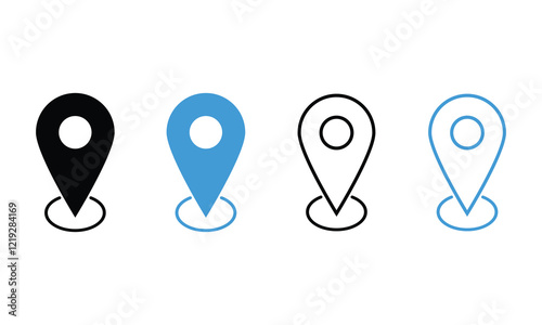 Black and blue location icon set.