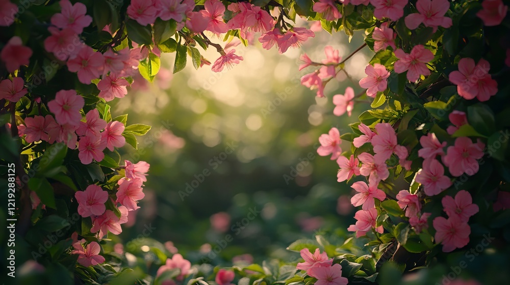 Beautiful Delicate Pink Flowers Bathed in Warm Sunlight Creating a Lively and Inviting Atmosphere in a Natural Garden Setting Evoking Feelings of Joy and Tranquility in Springtime Bloom