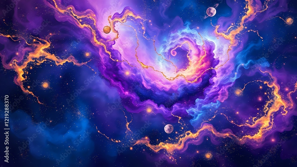 Naklejka premium Cosmic Dreamscape: Vibrant Galactic Wonderland