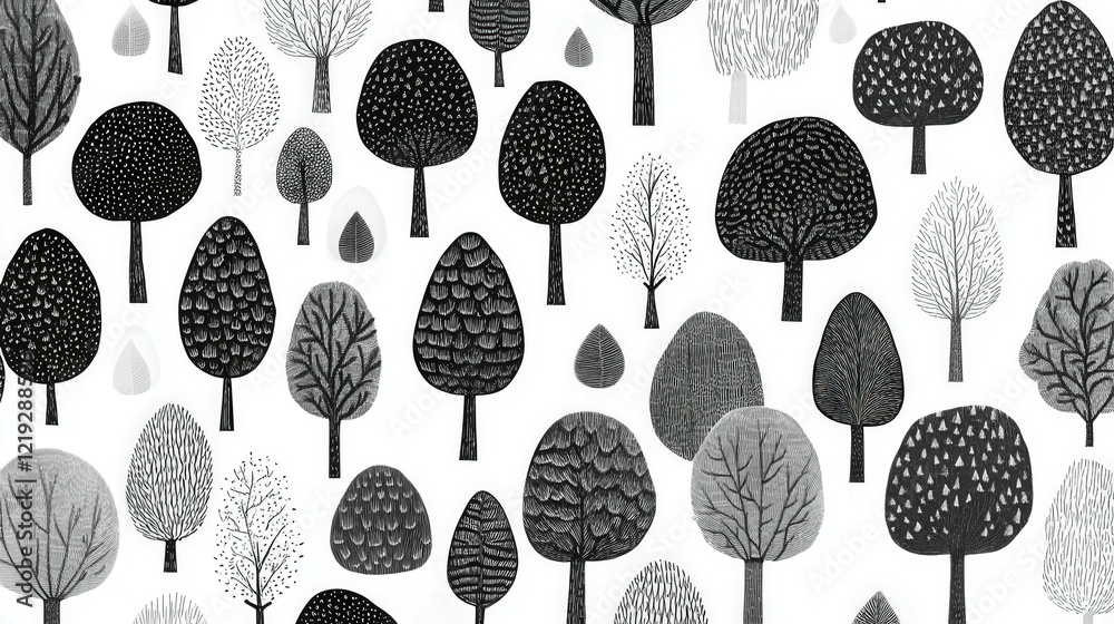 Unique black and white tree patterns in artistic design Unique black and white tree patterns in artistic design