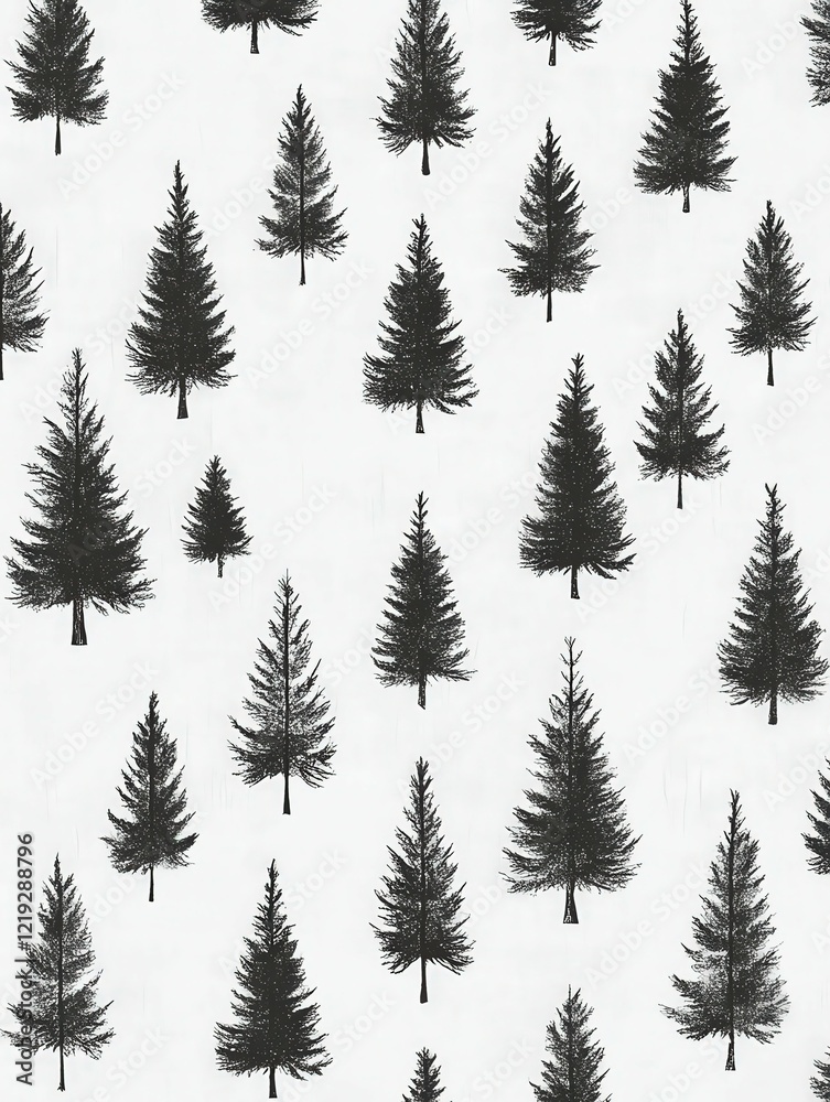 Obraz premium Black pine trees on a white background create a striking pattern