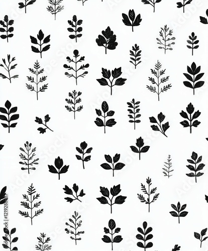 Elegant black and white botanical pattern with detailed leaves