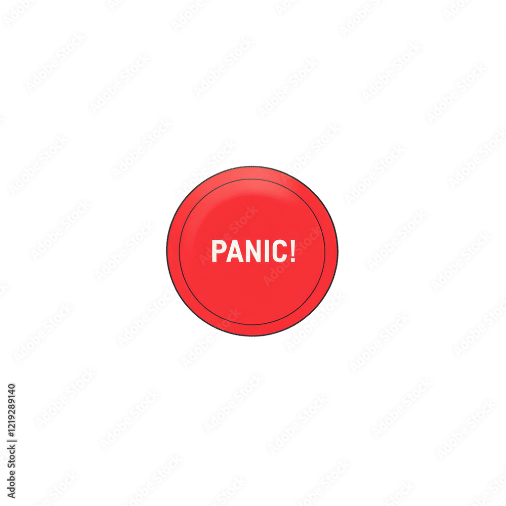 A red circular button with the word Panic in white lettering serves as a visual warning. A red circular button with the word Panic in white lettering serves as a visual warning.