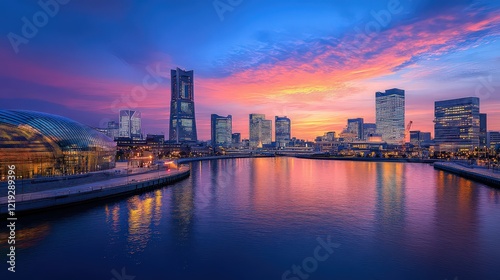 Wallpaper Mural A futuristic skyline in Japan, with advanced smart buildings illuminated by eco-friendly lighting at dawn. Torontodigital.ca