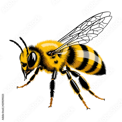 Realistic Honeybee Vector with Fuzzy Texture and Sharp Details