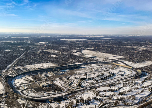 Aerial View Of The Indianapolis Motor Speedway In Winter With Snow