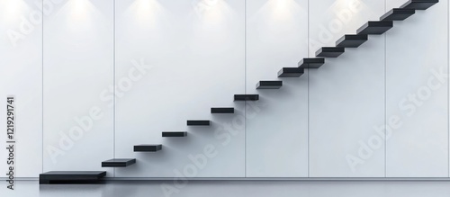 Modern black staircase against a white wall.
