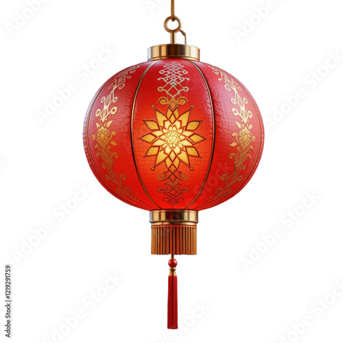 Traditional 3D Chinese Red Lantern with Gold Accents and Tassels photo