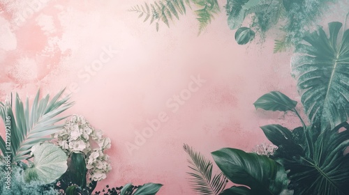 Botanicalthemed digital surrealism in pink green white theme photo