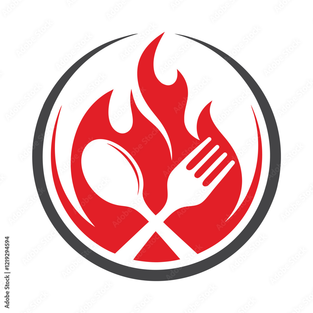 Flame and Cutlery Vector Logo Design Flame and Cutlery Vector Logo Design